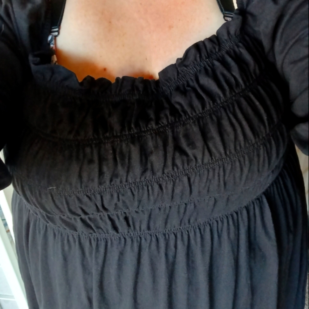 H&M XXL Black Tunic Shirt Flowy Sleeve Stretchy Cotton Romantic Off Shoulder